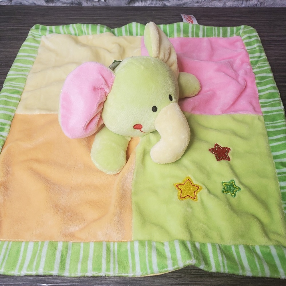 NWT‎ - Linzy Elephant  NEON Color Block Lovey Security Baby Blanket Plush Rattle